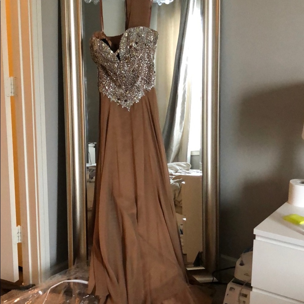 Tan color gown, comes with shawl